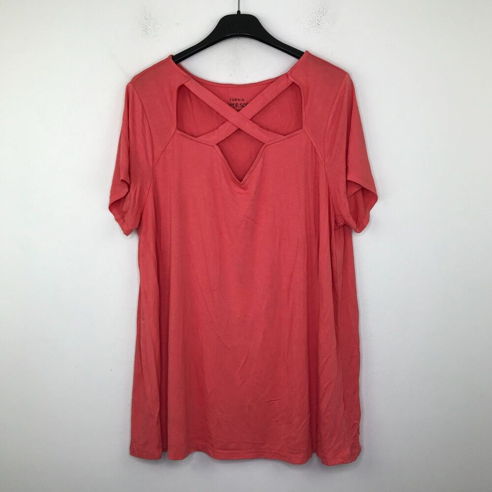 Torrid Women's 2 T-Shirts Pink Super Soft Knits Criss Cross Strap Neck Tee CN1